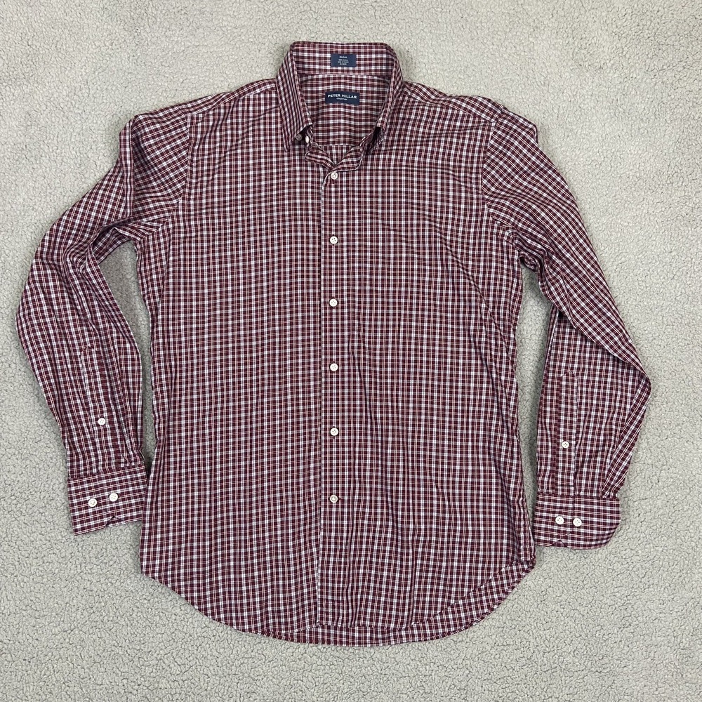 Peter Millar Collection Shirt Cotton Wicking Red Button Up Long‎ Sleeve Men's M